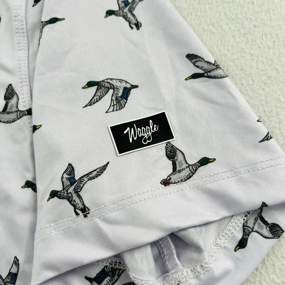 Waggle Boy Green Duck Mallard Print Performance Stretch Golf Polo Shirt Youth L